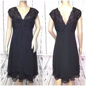 Donna Ricco Black Silk Lace Tiered Dress Chiffon Babydoll LBD Sz 4